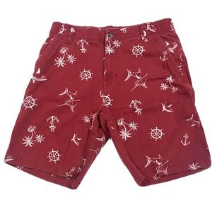 Denali Shorts Mens 30 Red Nautical Beach Print Cotton Stretch 9” inseam